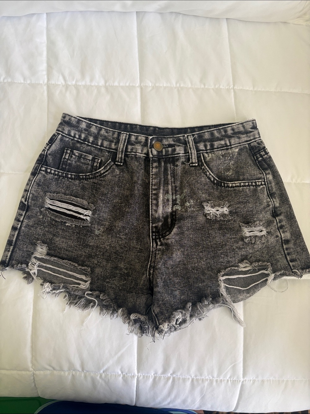 High-Rise Distressed Black‎ Denim Shorts S inseam 2” SHEIN